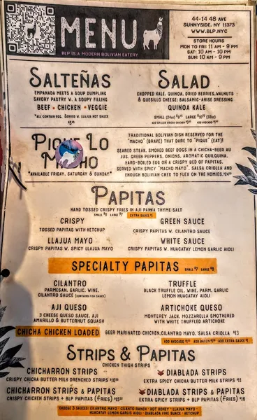 Menu Bolivian Llama Party