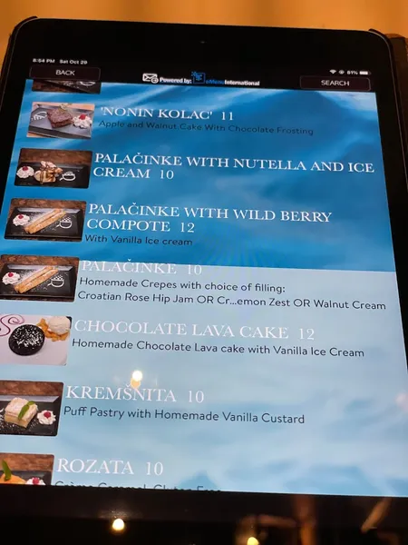 Menu Dubrovnik