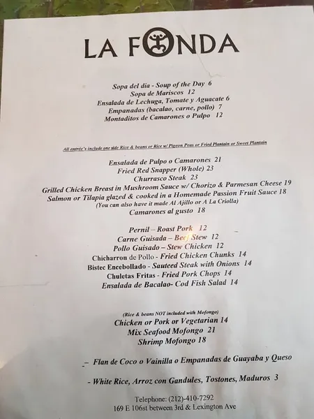 Menu La Fonda