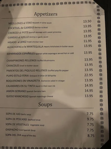 Menu El Pote Español