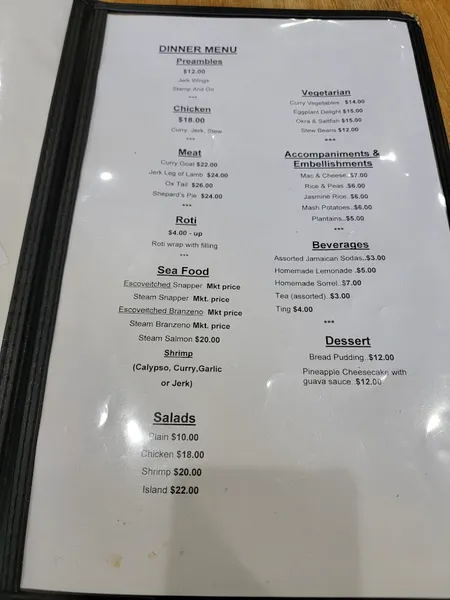 Menu The Islands