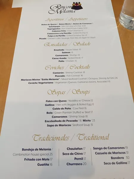 Menu Rincón Melania