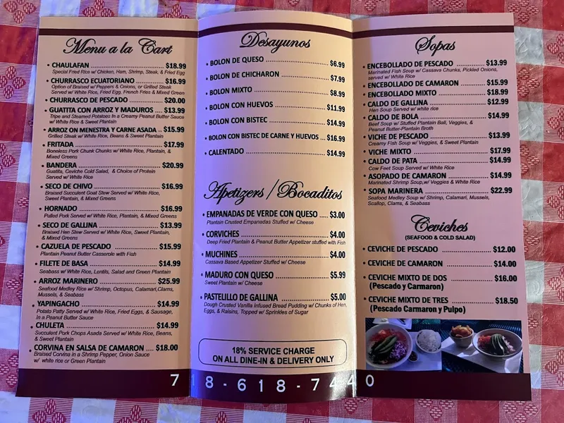 Menu Maravillas Bar & Grill