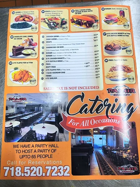 Menu Pamir Kabab House & Grill