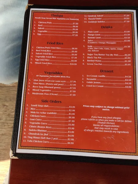 Menu Mustang Thakali Kitchen