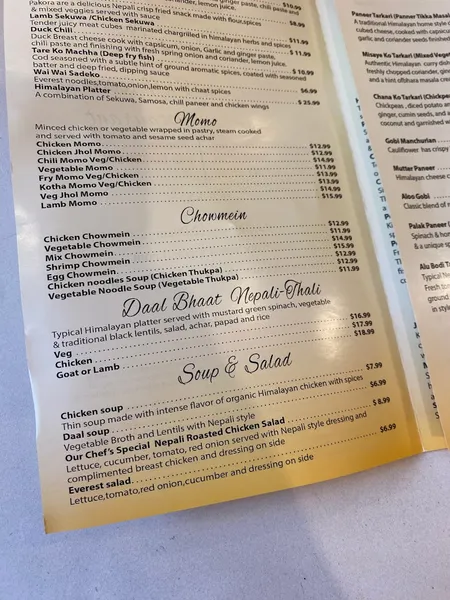 Menu Taste From Everest