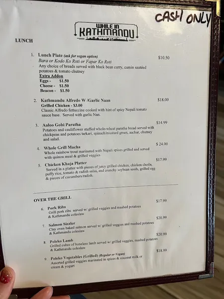 Menu While in Kathmandu