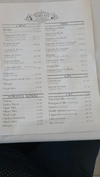 Menu Churrasqueira Bairrada