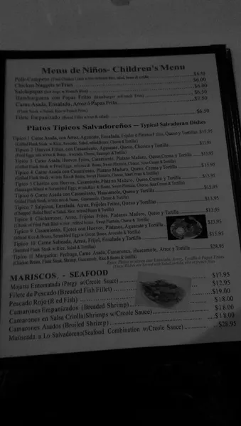 Menu Mi Pequeño El Salvador