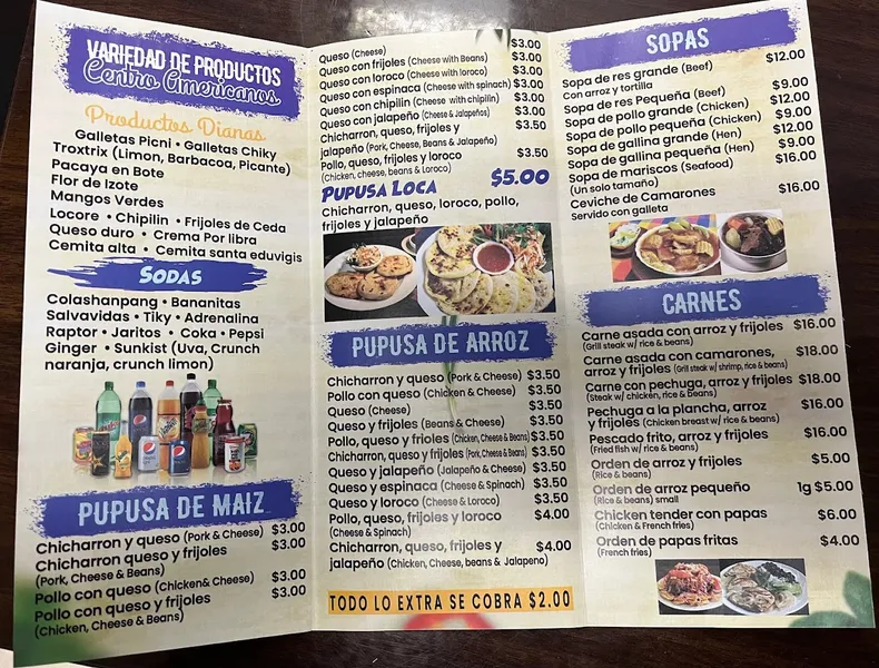 Menu Pupuseria Salvadoreña