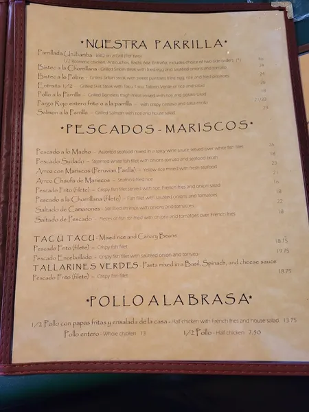 Menu Urubamba