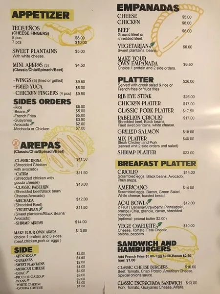 Menu Classic Arepas