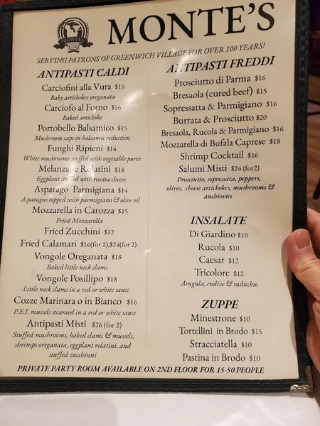 Menu Monte's Trattoria