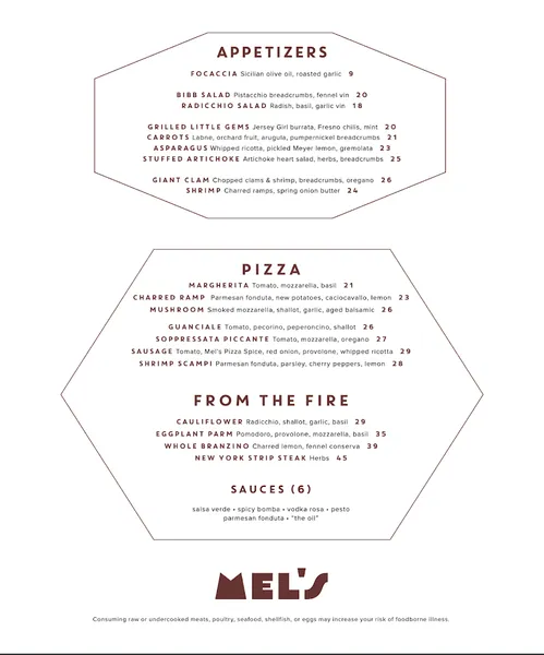 Menu Mel's