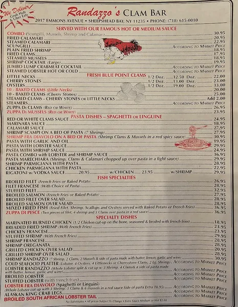 Menu Randazzo's Clam Bar