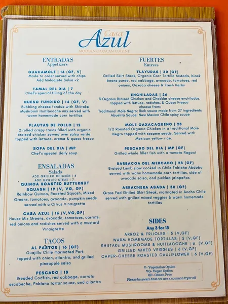 Menu Casa Azul