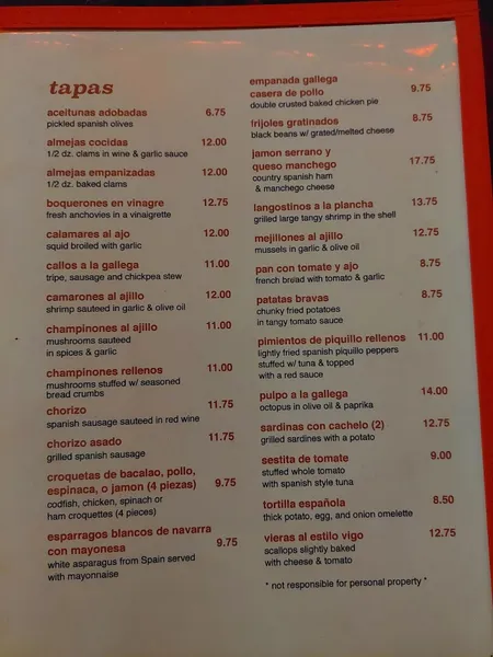 Menu Café Riazor