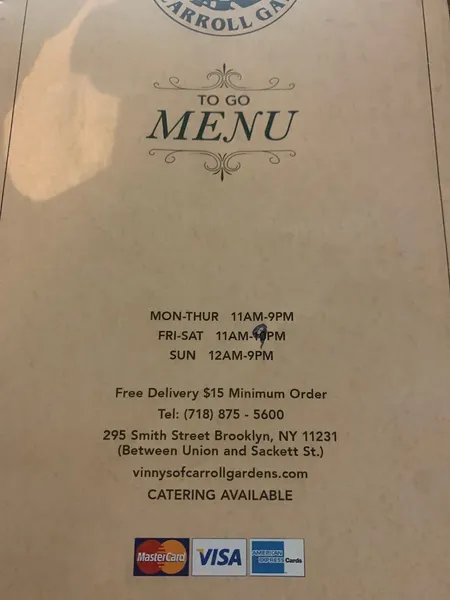 Menu Vinny's