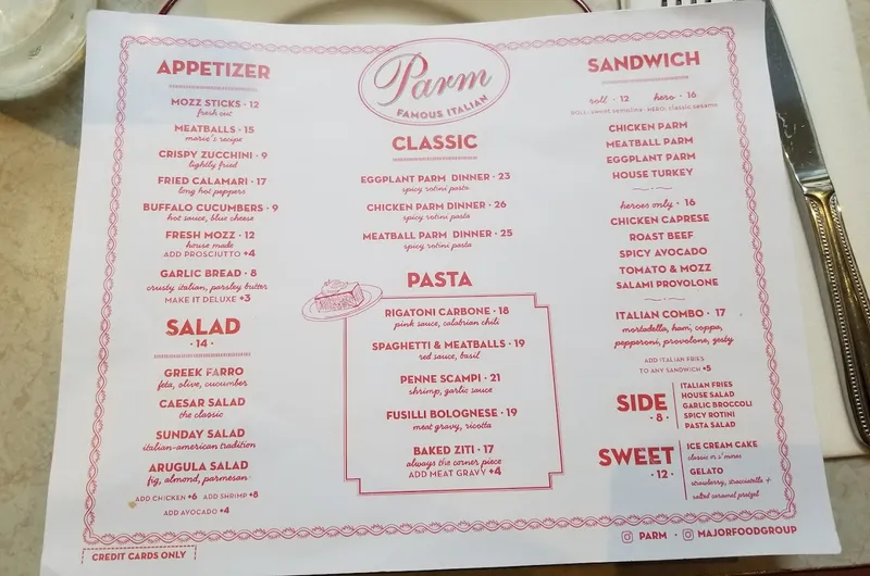 Menu Parm Upper West Side