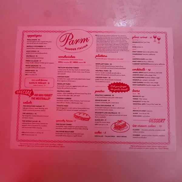 Menu Parm Mulberry Street