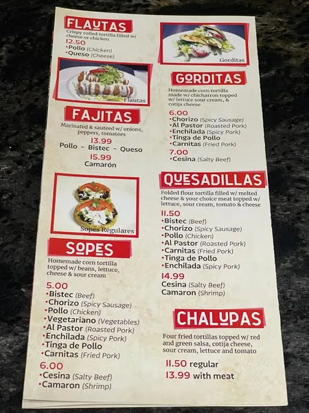 Menu El Mil Sabores Mexican Food