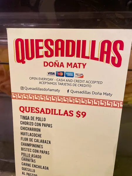 Menu Quesadillas Doña Maty