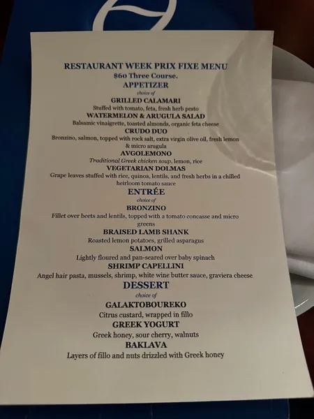 Menu Thalassa Restaurant