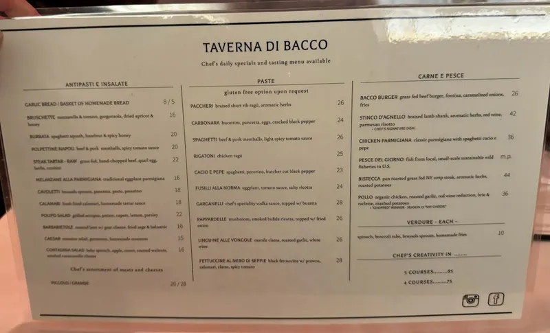 Menu Taverna Di Bacco