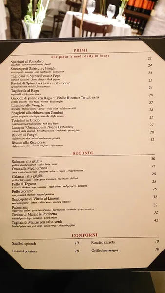 Menu Osteria del Bianco