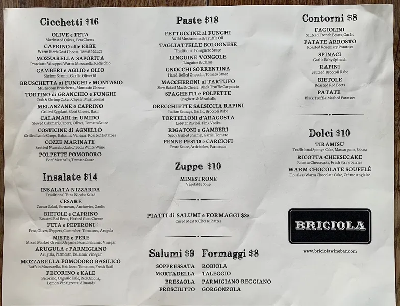 Menu Briciola