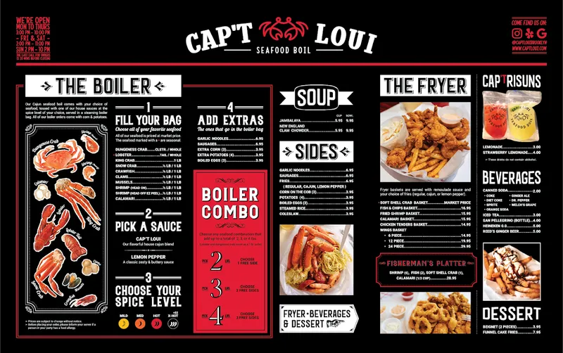 Menu Cap't Loui Brooklyn _ Cajun seafood boil