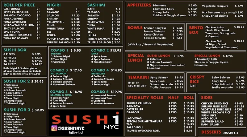 Menu SUSHI1 NYC