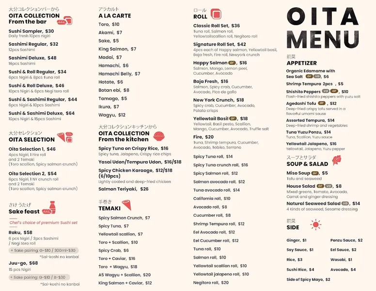 Menu Oita NYC