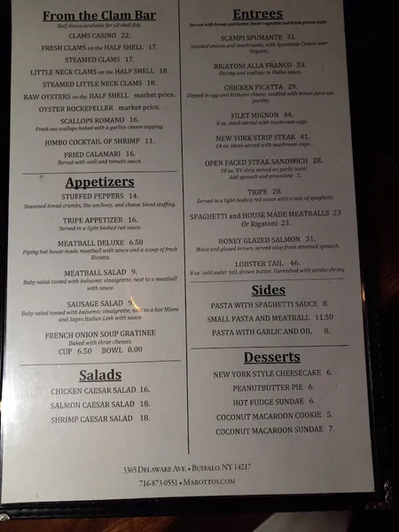 Menu Marotto's