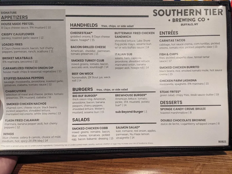 Menu Southern Tier Brewery Buffalo