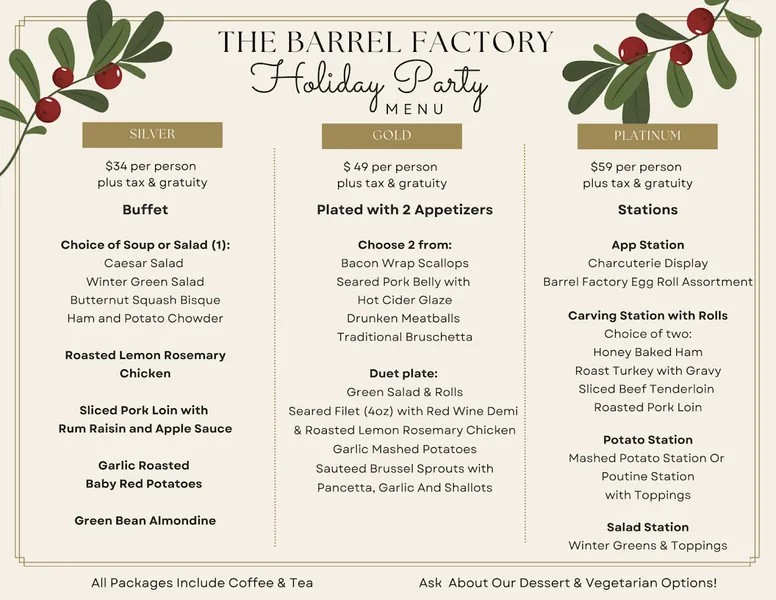 Menu The Barrel Factory