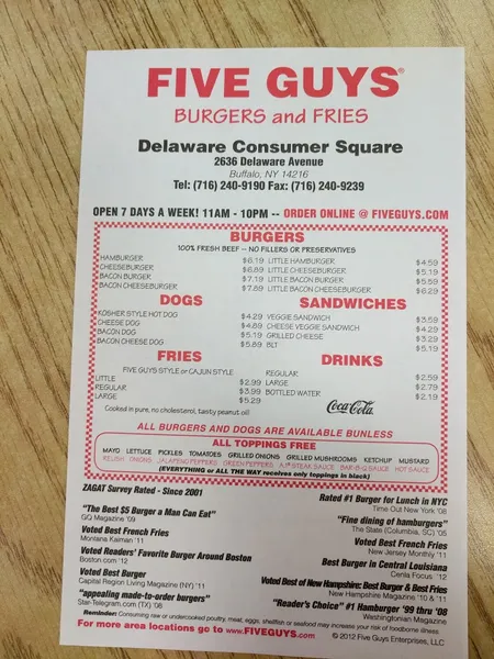 Menu Five Guys