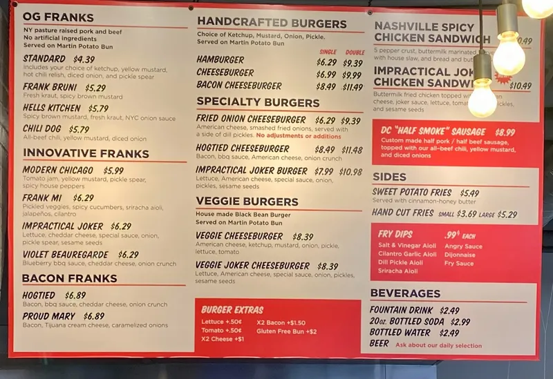 Menu Frank Gourmet Hot Dogs