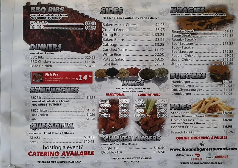 Menu IKE & BG'S RESTAURANT