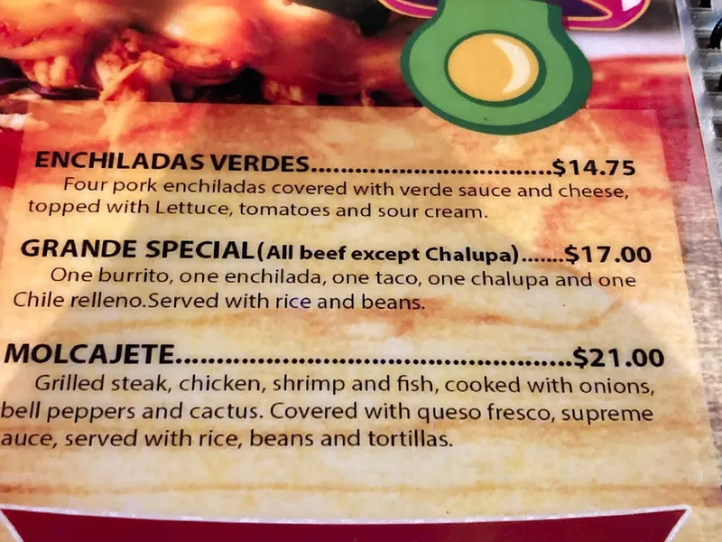 Menu Aguacates Mexican Bar & Grill