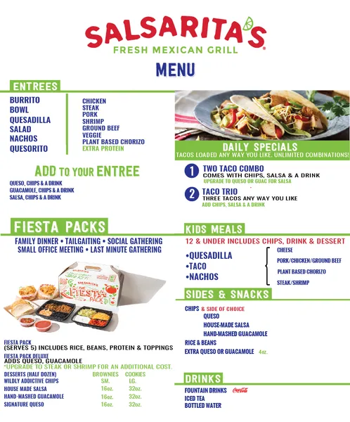 Menu Salsarita's Fresh Mexican Grill