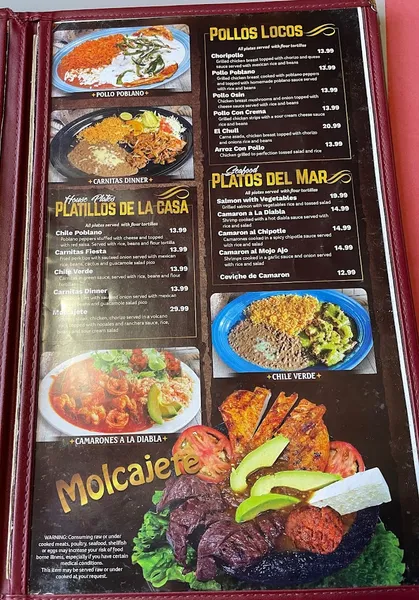 Menu Taqueria Ranchos La Delicias