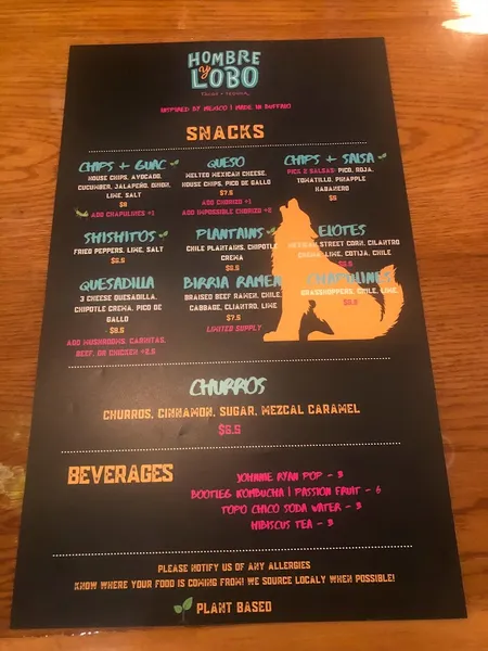 Menu Hombre y Lobo | Tacos + Tequila