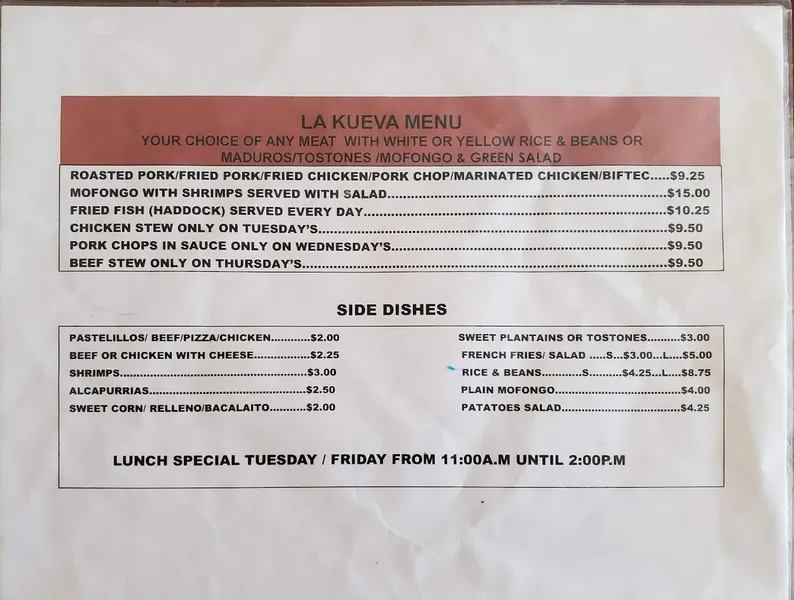 Menu La Kueva