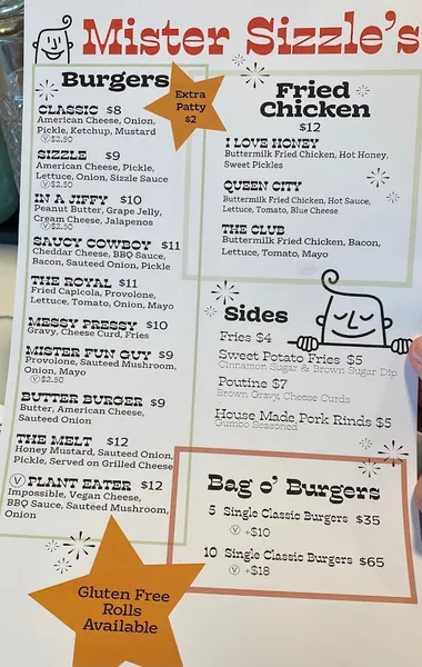 Menu Mister Sizzle's