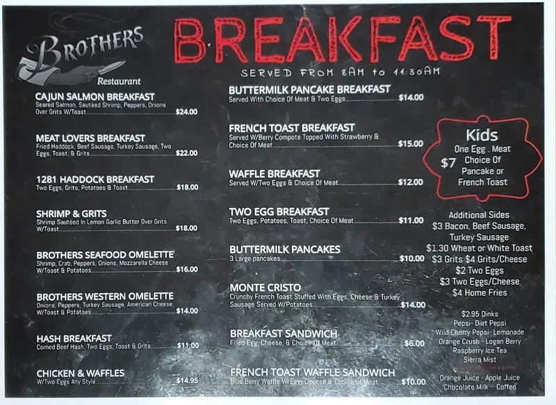 Menu Brothers Restaurant and Bar