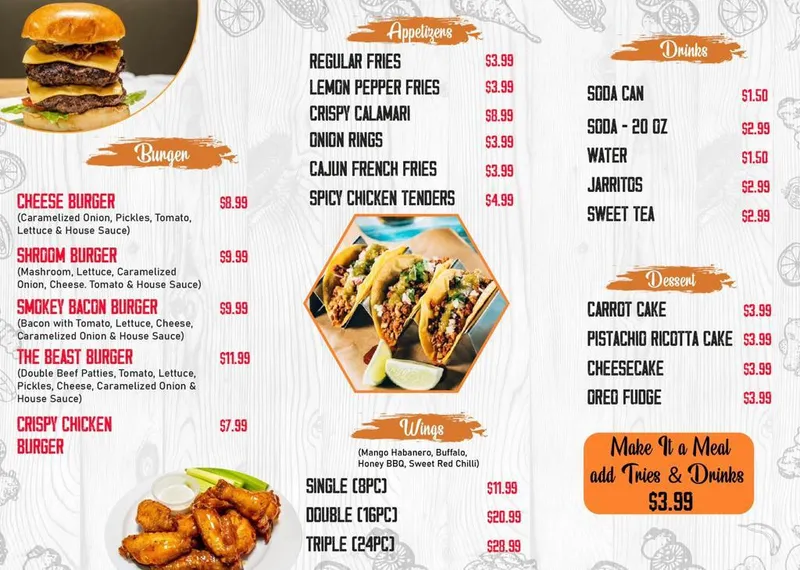 Menu Macho Tacos and Burger