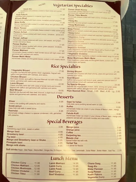 Menu Taj Grill