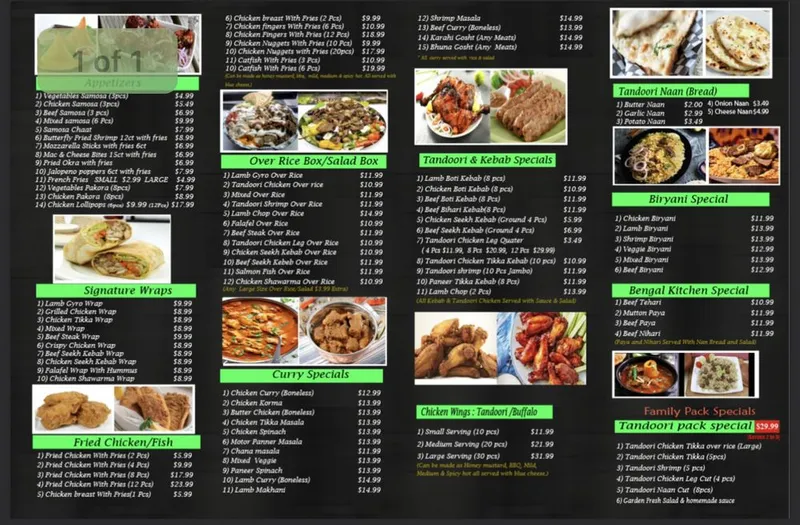 Menu Bengal Grill