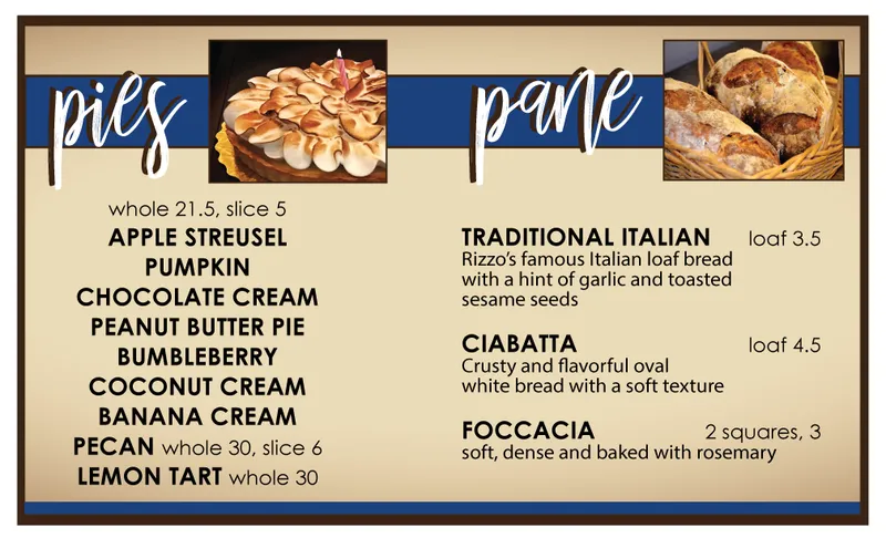 Menu Rizotto Italian Eatery & Sweetery